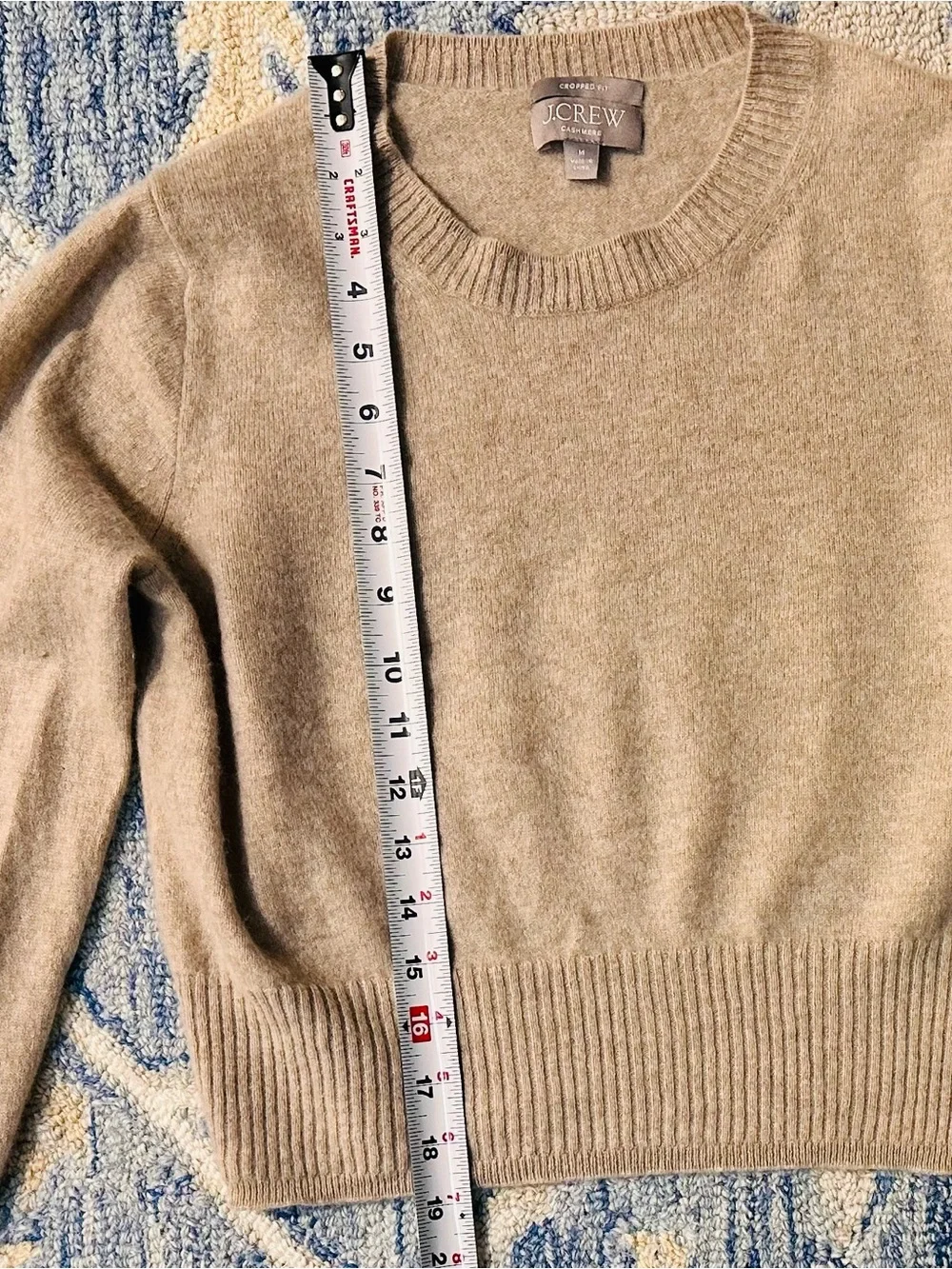 J.CREW 100% Cashmere Knit Cropped Crewneck Sweater Taupe M Minimalist Chic Cozy